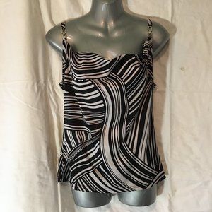 KELSO Collection Silky Sleeveless Top Black & White Geometric Print Size XL